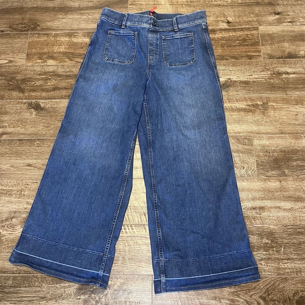 Spanx Cropped Wide Leg Jeans With Patch Pockets XL Stretch Denim High Rise 33x27